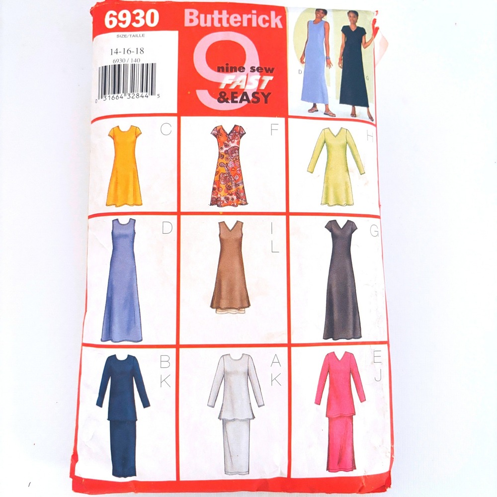 Butterick 6930 Close Fit A-Line Dress Tunic Skirt Capsule Sz 14-18 Vtg2000 Uncut